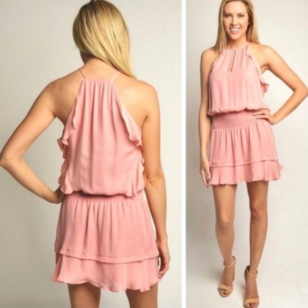 Parker Williame Silk Mini Dress Women's Sz Med Dusty Pink Resort Girly